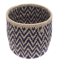 Handwoven Chevron Basket – Blue & Natural Storage Organizer (10x10 in, UC-B-07) - Habitt