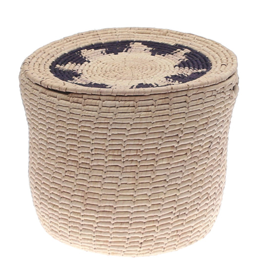 Handwoven Natural Storage Basket with Lid – Round Organizer (14x14 in, UC-B-10) - Habitt