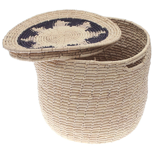 Handwoven Natural Storage Basket with Lid – Round Organizer (14x14 in, UC-B-10) - Habitt