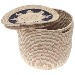 Handwoven Natural Storage Basket with Lid – Round Organizer (14x14 in, UC-B-10) - Habitt