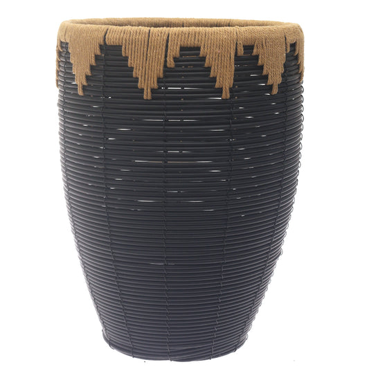 Medium Black Woven Laundry Basket with Natural Rope Rim – 12 x 12 x 17.5 Inch - Habitt
