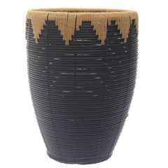 Medium Black Woven Laundry Basket with Natural Rope Rim – 12 x 12 x 17.5 Inch - Habitt