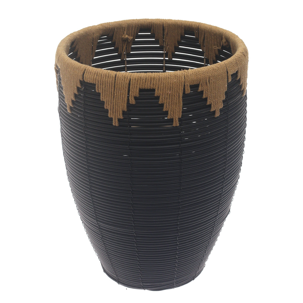 Medium Black Woven Laundry Basket with Natural Rope Rim – 12 x 12 x 17.5 Inch - Habitt