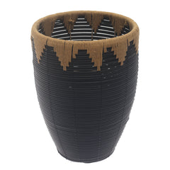 Medium Black Woven Laundry Basket with Natural Rope Rim – 12 x 12 x 17.5 Inch - Habitt