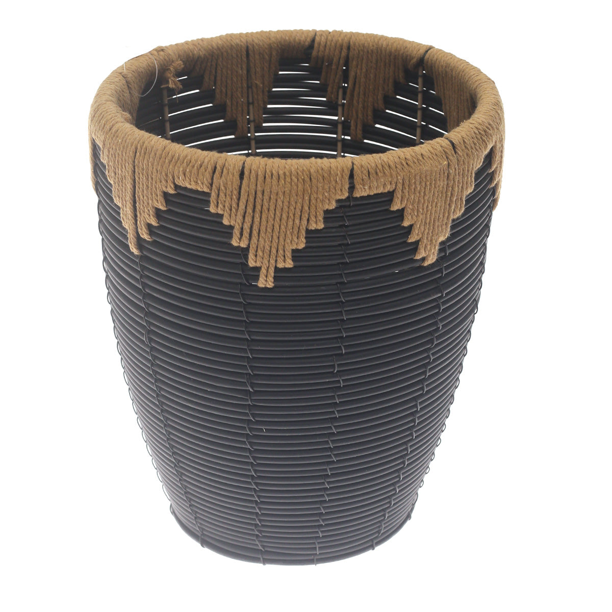 Small Black Woven Laundry Basket with Natural Rope Rim – 10 x 10 x 12 Inch - Habitt
