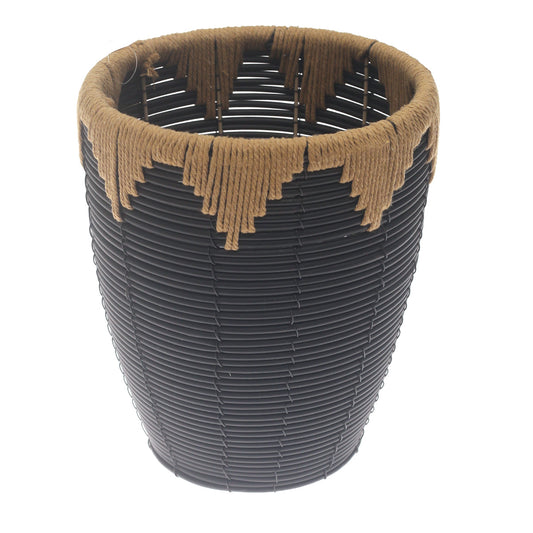 Small Black Woven Laundry Basket with Natural Rope Rim – 10 x 10 x 12 Inch - Habitt
