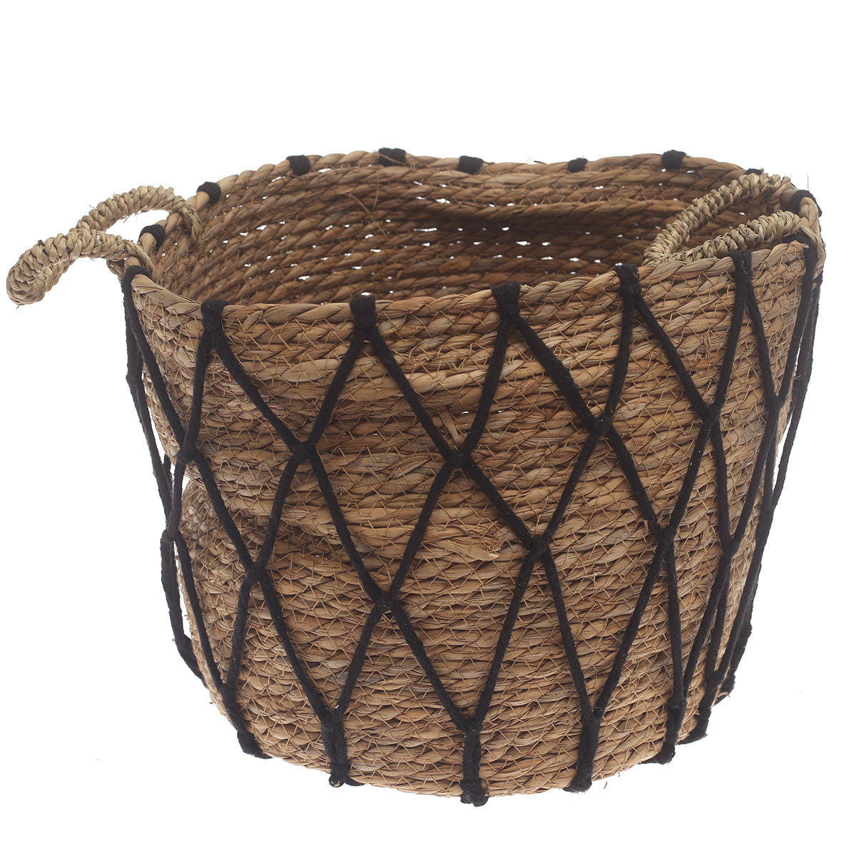 Large Woven Storage Basket with Black Rope Detail – 12 x 12 x 10 Inch - Habitt
