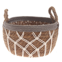 Large Woven Storage Basket Grey & White Rope Detail – 11 x 7.5 Inch - Habitt