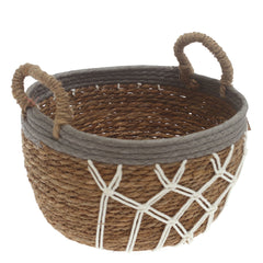 Large Woven Storage Basket Grey & White Rope Detail – 11 x 7.5 Inch - Habitt