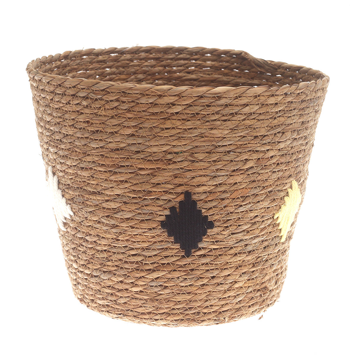 Large Natural Woven Storage Basket with Accent Details – 12 x 12 x 11 Inch - Habitt