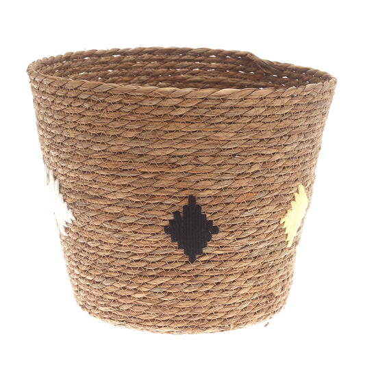 Large Natural Woven Storage Basket with Accent Details – 12 x 12 x 11 Inch - Habitt