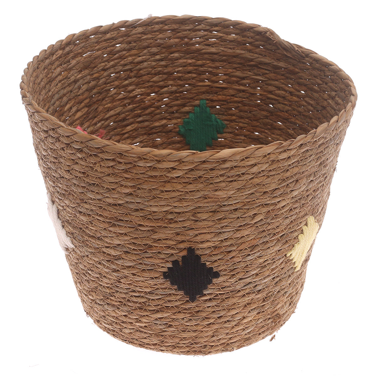 Large Natural Woven Storage Basket with Accent Details – 12 x 12 x 11 Inch - Habitt