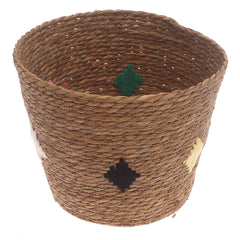 Large Natural Woven Storage Basket with Accent Details – 12 x 12 x 11 Inch - Habitt
