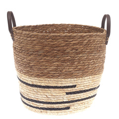 Large Woven Storage Basket White & Black Stripe Design – 12 x 12 x 12 Inch - Habitt