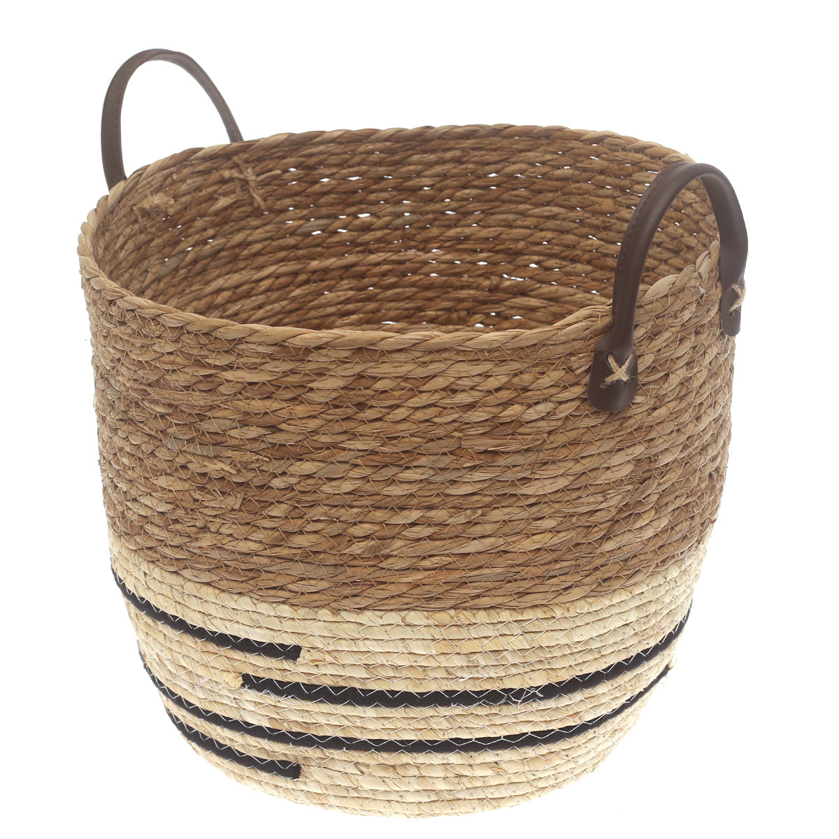 Large Woven Storage Basket White & Black Stripe Design – 12 x 12 x 12 Inch - Habitt