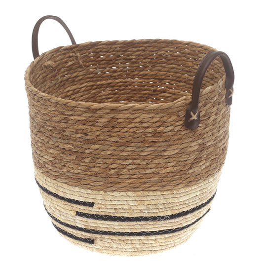 Large Woven Storage Basket White & Black Stripe Design – 12 x 12 x 12 Inch - Habitt