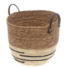 Large Woven Storage Basket White & Black Stripe Design – 12 x 12 x 12 Inch - Habitt
