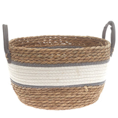 Large Woven Storage Basket White & Grey Stripe Design – 12 x 12 x 8 Inch - Habitt