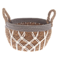Medium Woven Storage Basket Grey & White Rope Detail – 10 x 6.5 Inch - Habitt