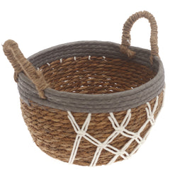 Medium Woven Storage Basket Grey & White Rope Detail – 10 x 6.5 Inch - Habitt