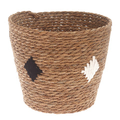 Medium Natural Woven Storage Basket with Accent Detail – 11 x 11 x 9.5 Inch - Habitt