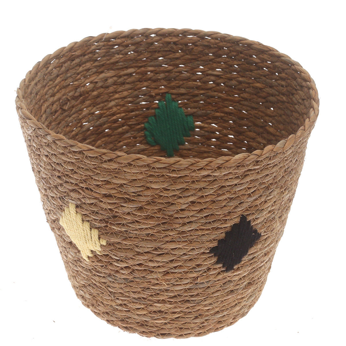 Medium Natural Woven Storage Basket with Accent Detail – 11 x 11 x 9.5 Inch - Habitt