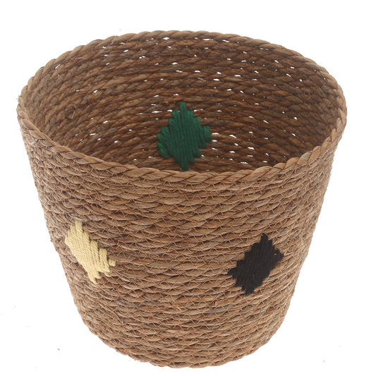 Medium Natural Woven Storage Basket with Accent Detail – 11 x 11 x 9.5 Inch - Habitt
