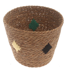 Medium Natural Woven Storage Basket with Accent Detail – 11 x 11 x 9.5 Inch - Habitt