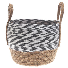 Medium Natural Woven Storage Basket with Black & White Pattern – 12 x 12 x 10 Inch - Habitt