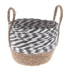 Medium Natural Woven Storage Basket with Black & White Pattern – 12 x 12 x 10 Inch - Habitt