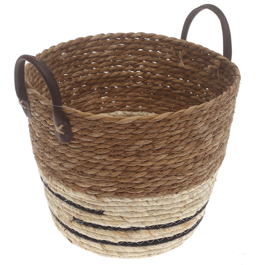 Medium Woven Storage Basket White & Black Stripe Design – 11 x 11 x 9 Inch - Habitt