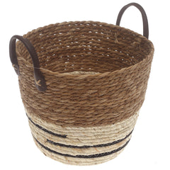 Medium Woven Storage Basket White & Black Stripe Design – 11 x 11 x 9 Inch - Habitt
