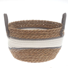 Medium Woven Storage Basket White & Grey Stripe Design – 11 x 7 Inch - Habitt