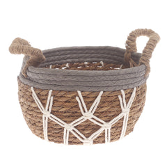 Small Woven Storage Basket Grey & White Rope Detail – 9 x 9 x 5.5 Inch - Habitt