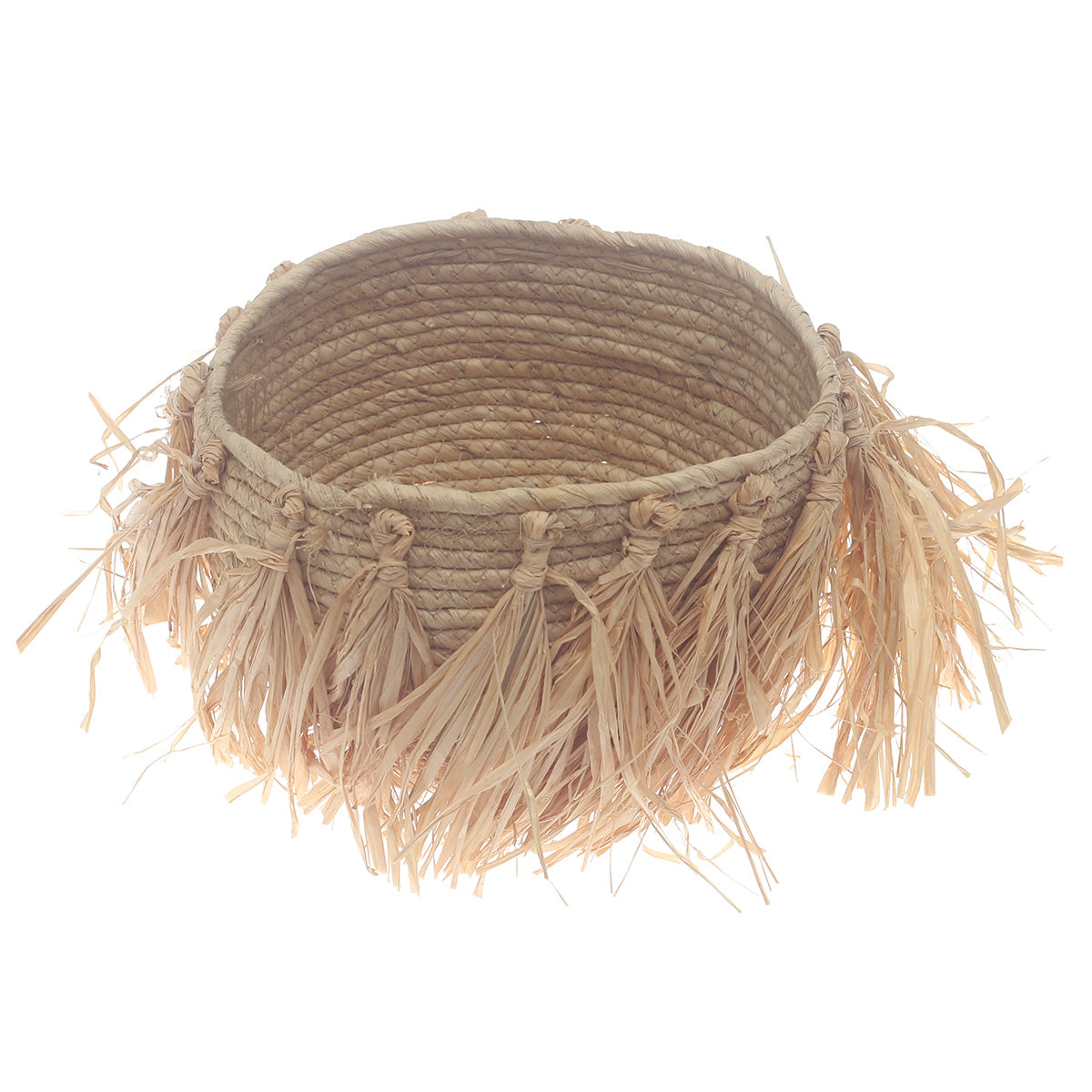 Small Natural Woven Storage Basket with Fringe Detail – 9 x 6.5 Inch - Habitt