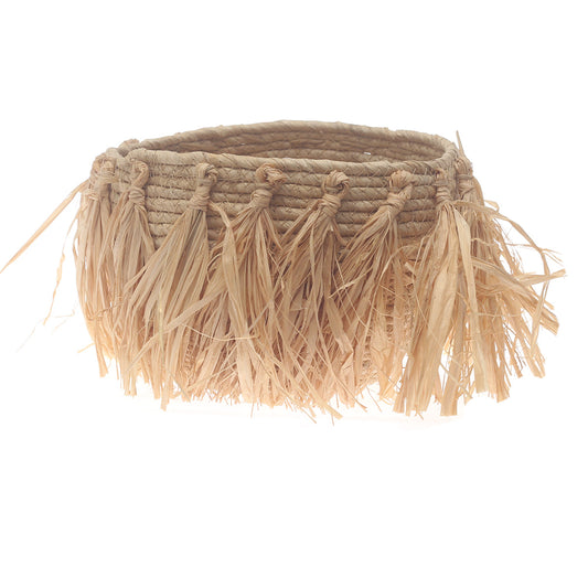 Small Natural Woven Storage Basket with Fringe Detail – 9 x 6.5 Inch - Habitt