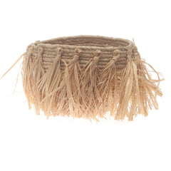 Small Natural Woven Storage Basket with Fringe Detail – 9 x 6.5 Inch - Habitt
