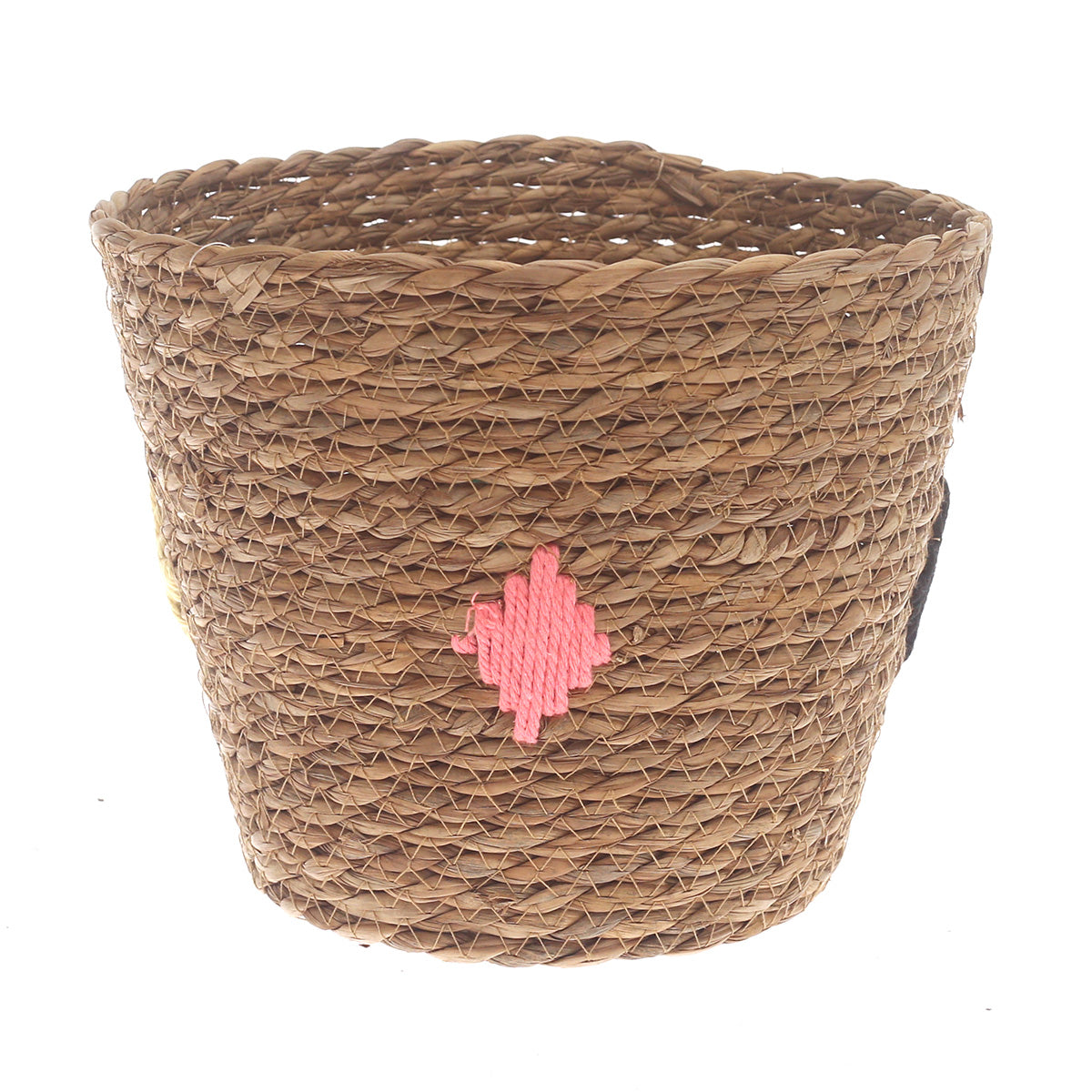 Small Natural Woven Storage Basket with Accent Detail – 9 x 9 x 7.5 Inch - Habitt