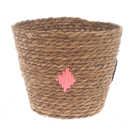 Small Natural Woven Storage Basket with Accent Detail – 9 x 9 x 7.5 Inch - Habitt