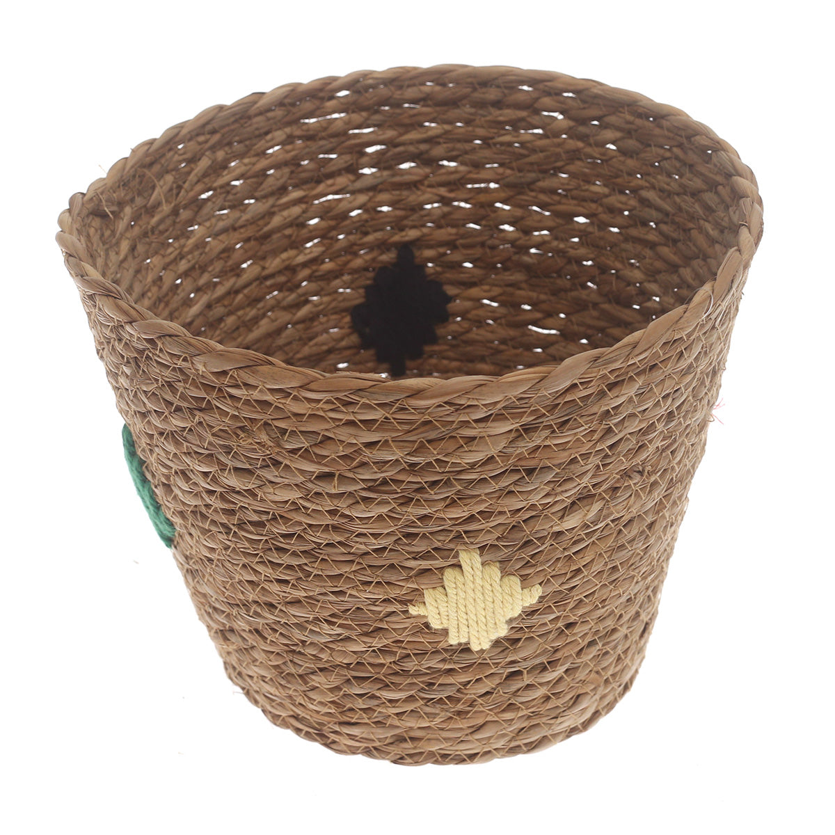 Small Natural Woven Storage Basket with Accent Detail – 9 x 9 x 7.5 Inch - Habitt