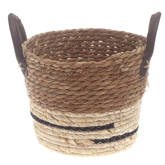 Small Woven Storage Basket White & Black Stripe Design – 9 x 9 x 8 Inch - Habitt