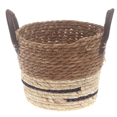 Small Woven Storage Basket White & Black Stripe Design – 9 x 9 x 8 Inch - Habitt