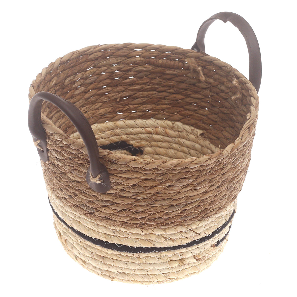 Small Woven Storage Basket White & Black Stripe Design – 9 x 9 x 8 Inch - Habitt