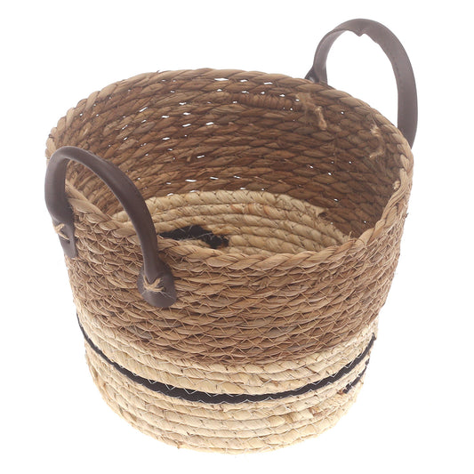 Small Woven Storage Basket White & Black Stripe Design – 9 x 9 x 8 Inch - Habitt