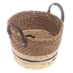 Small Woven Storage Basket White & Black Stripe Design – 9 x 9 x 8 Inch - Habitt