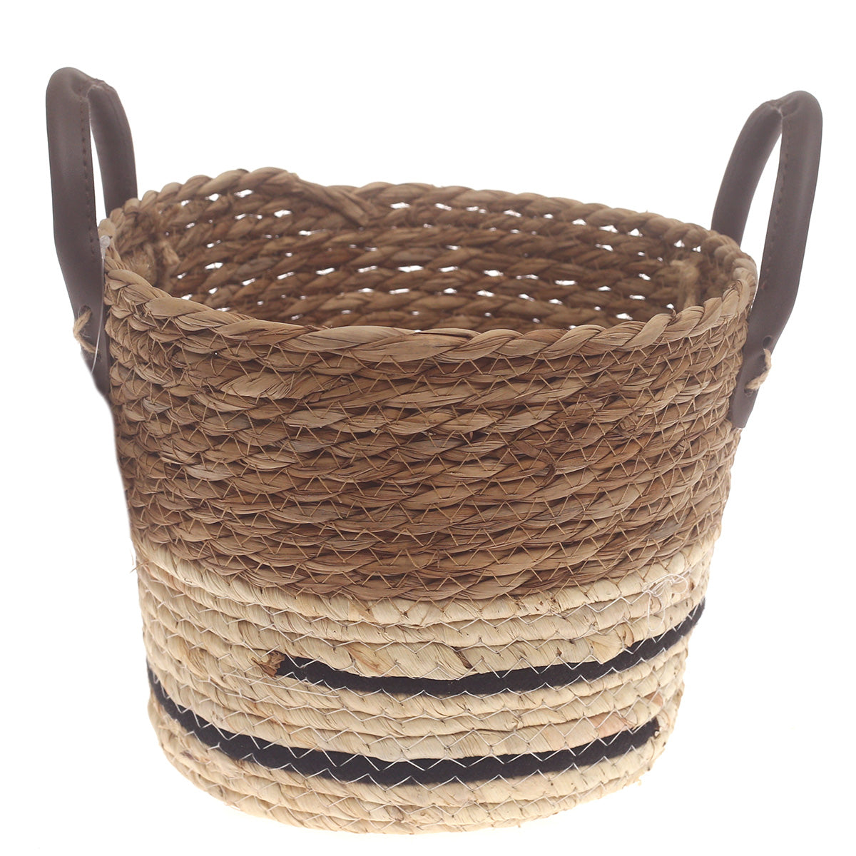 Small Woven Storage Basket White & Black Stripe Design – 9 x 9 x 8 Inch - Habitt
