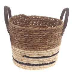 Small Woven Storage Basket White & Black Stripe Design – 9 x 9 x 8 Inch - Habitt