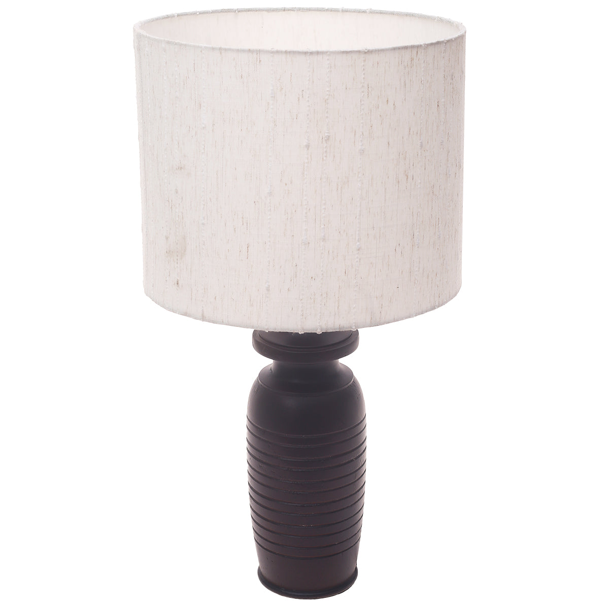 Wooden Rustic Table Lamp – Warm Boho Bedside Accent Light with Fabric Shade - Habitt