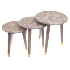 3Pcs Antique Brass Nest Of Table Set - Habitt
