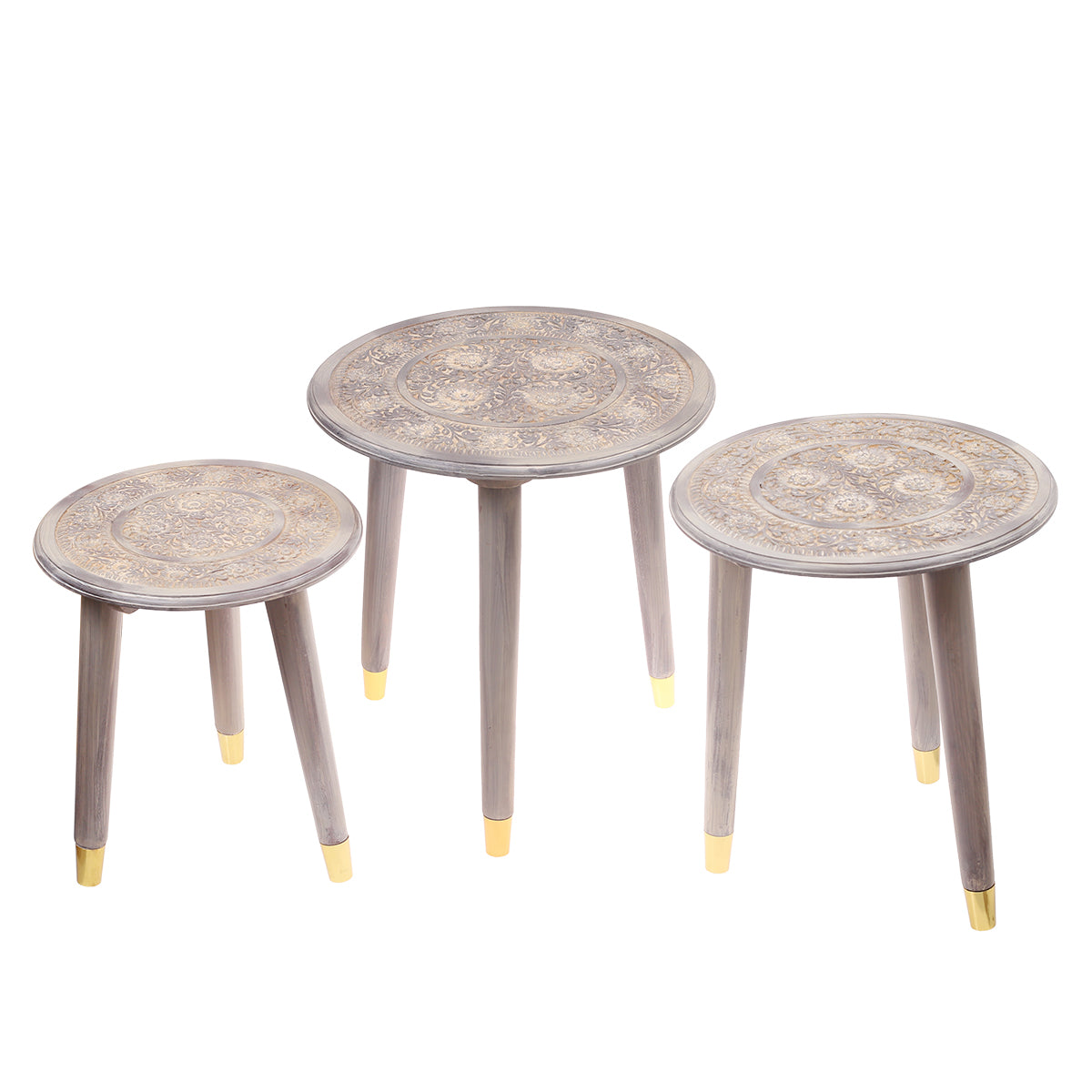 3Pcs Antique Brass Nest Of Table Set - Habitt